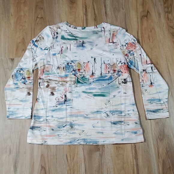 🔹️Christopher & Banks Cream Watercolor Print Long Sleeve Top Medium - Picture 2 of 9